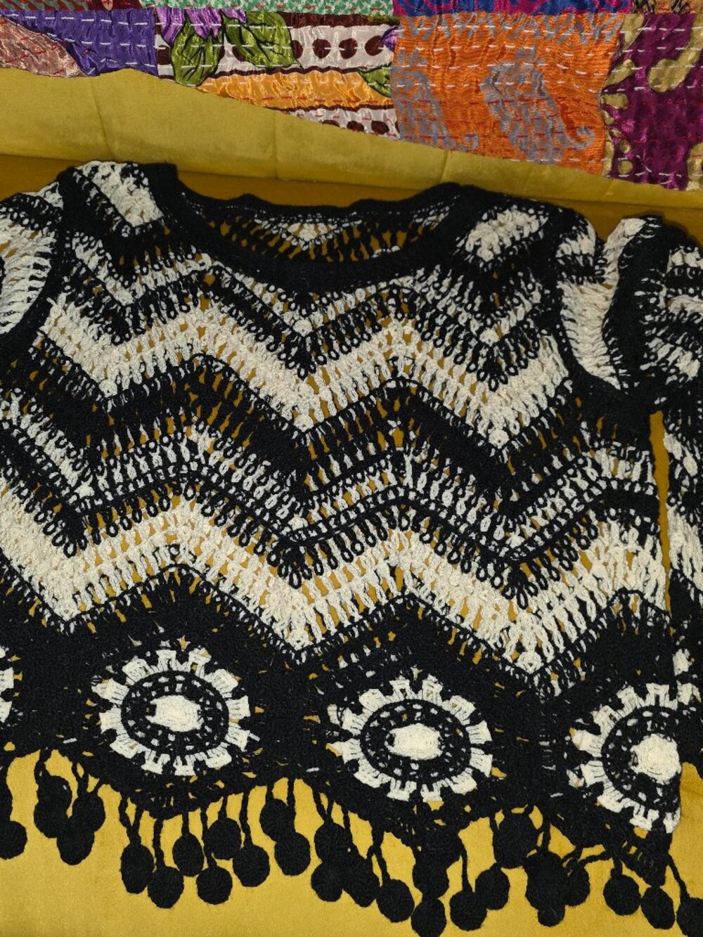 Black and cream crochet sweater